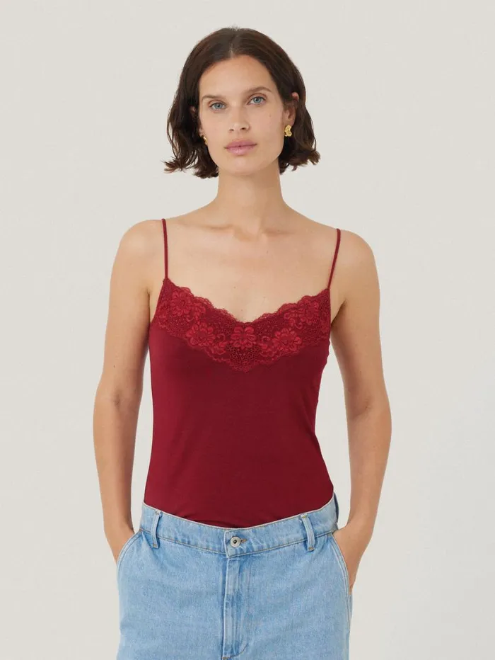 Jigsaw Modal Lace Vest Cinema Red Women Pyjamas and Loungewear