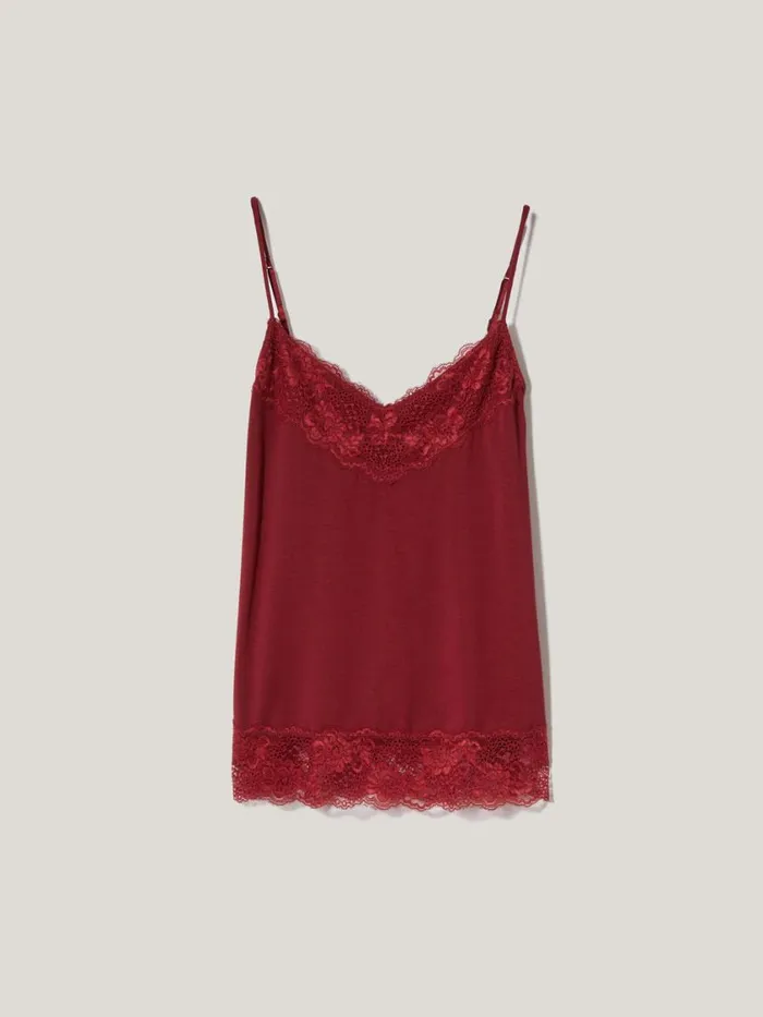 Jigsaw Modal Lace Vest Cinema Red Women Pyjamas and Loungewear