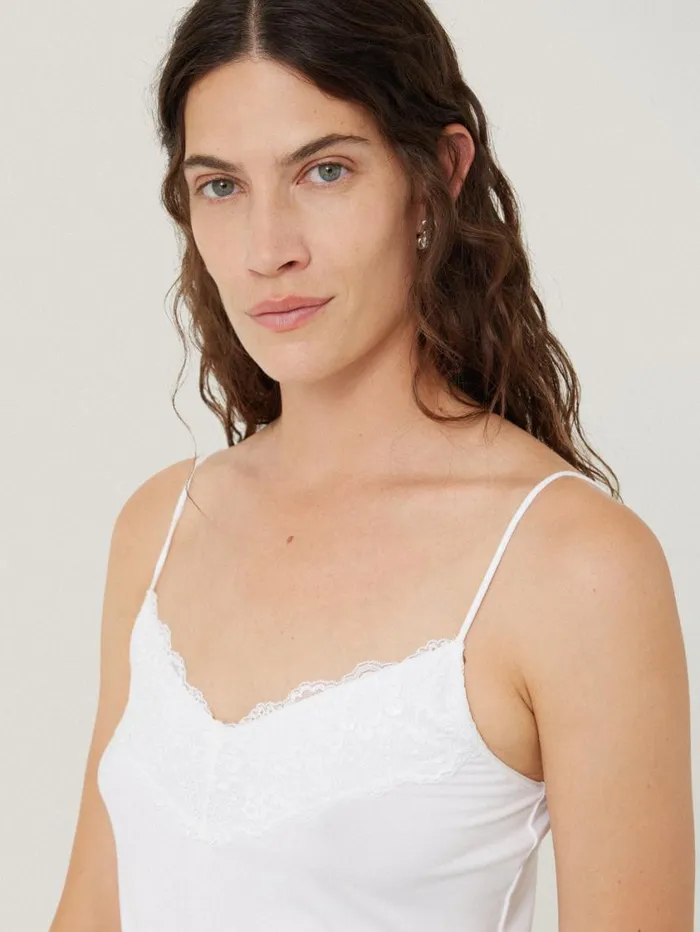 Jigsaw Modal Lace Vest White Women Pyjamas and Loungewear