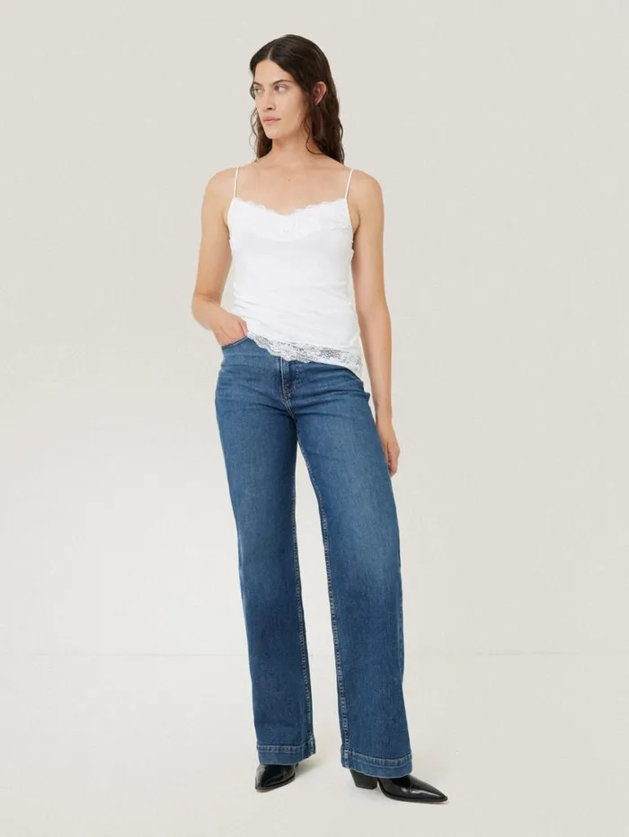 Jigsaw Modal Lace Vest White Women Pyjamas and Loungewear