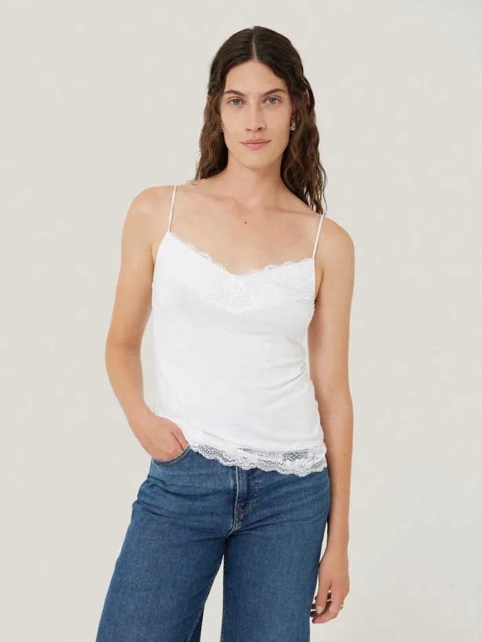 Jigsaw Modal Lace Vest White Women Shirts and Tops