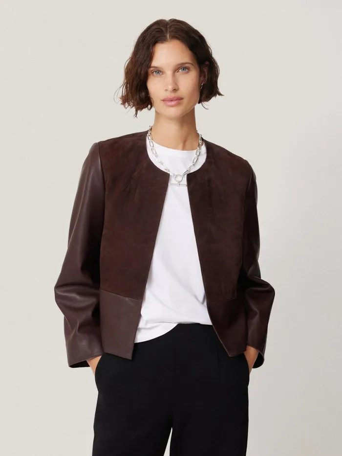 Jigsaw Nakoa Leather Mix Jacket Oxblood Women Leather