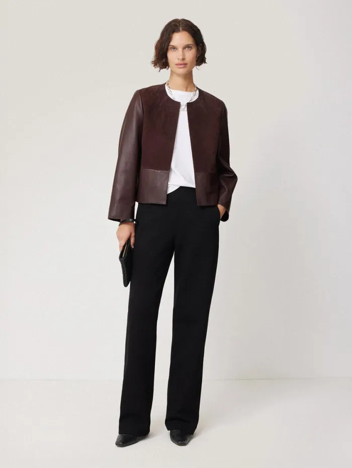 Jigsaw Nakoa Leather Mix Jacket Oxblood Women Leather