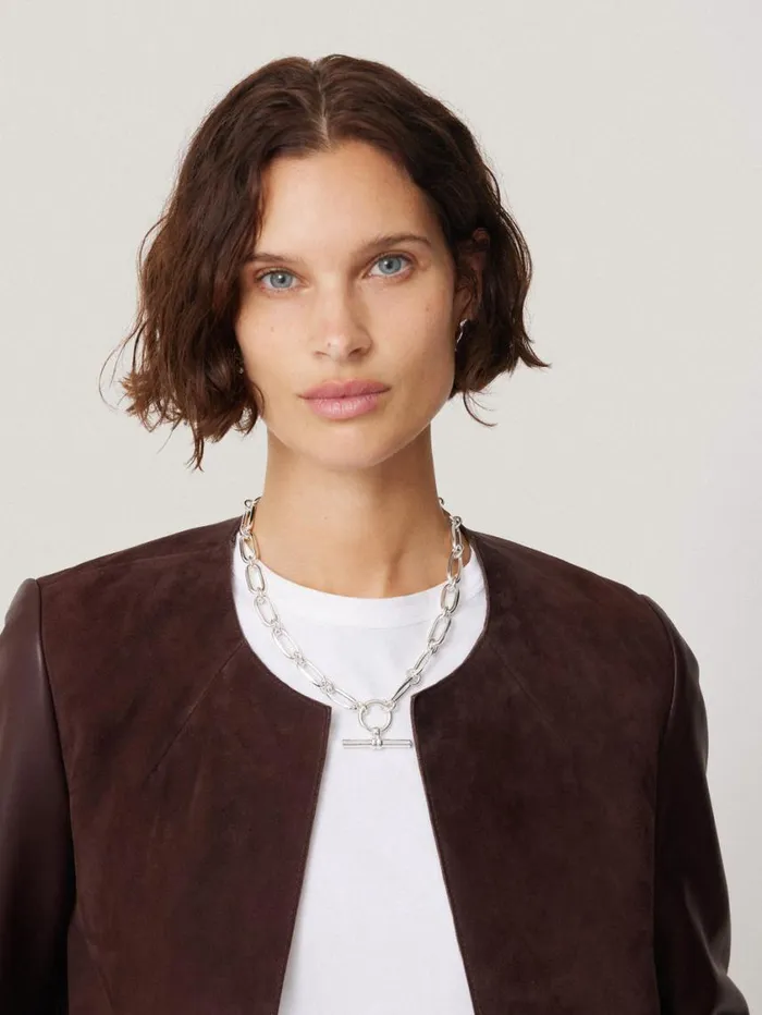 Jigsaw Nakoa Leather Mix Jacket Oxblood Women Leather