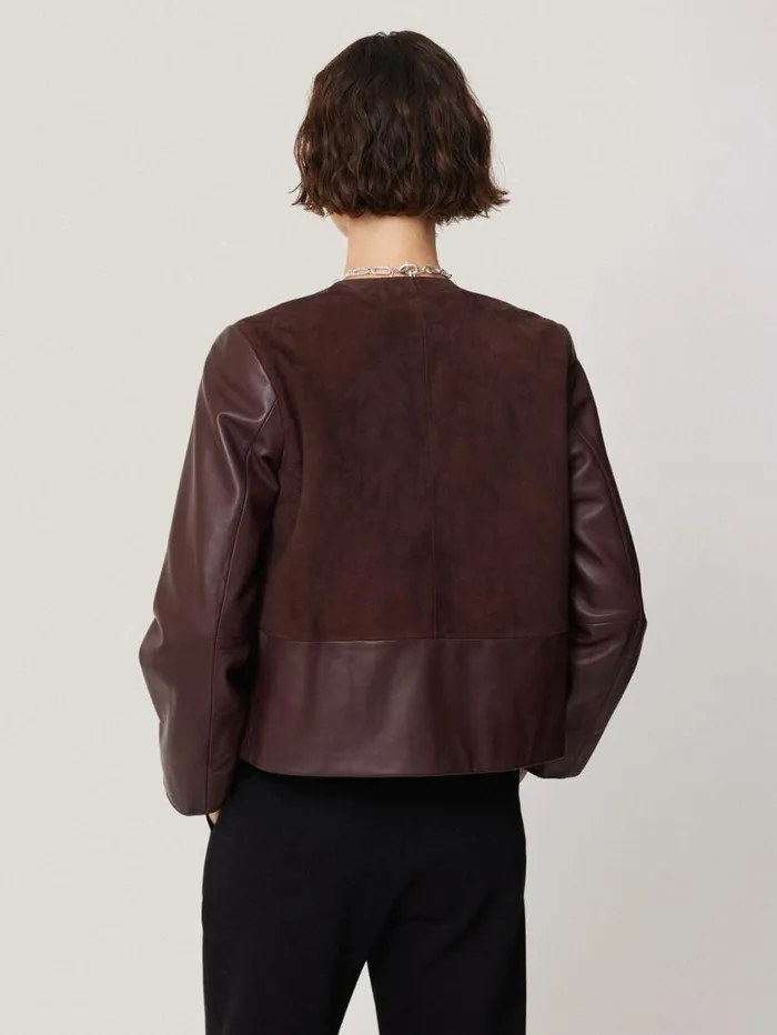 Jigsaw Nakoa Leather Mix Jacket Oxblood Women Leather