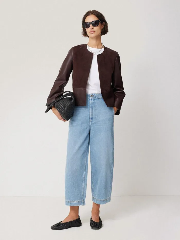 Jigsaw Nakoa Leather Mix Jacket Oxblood Women Leather