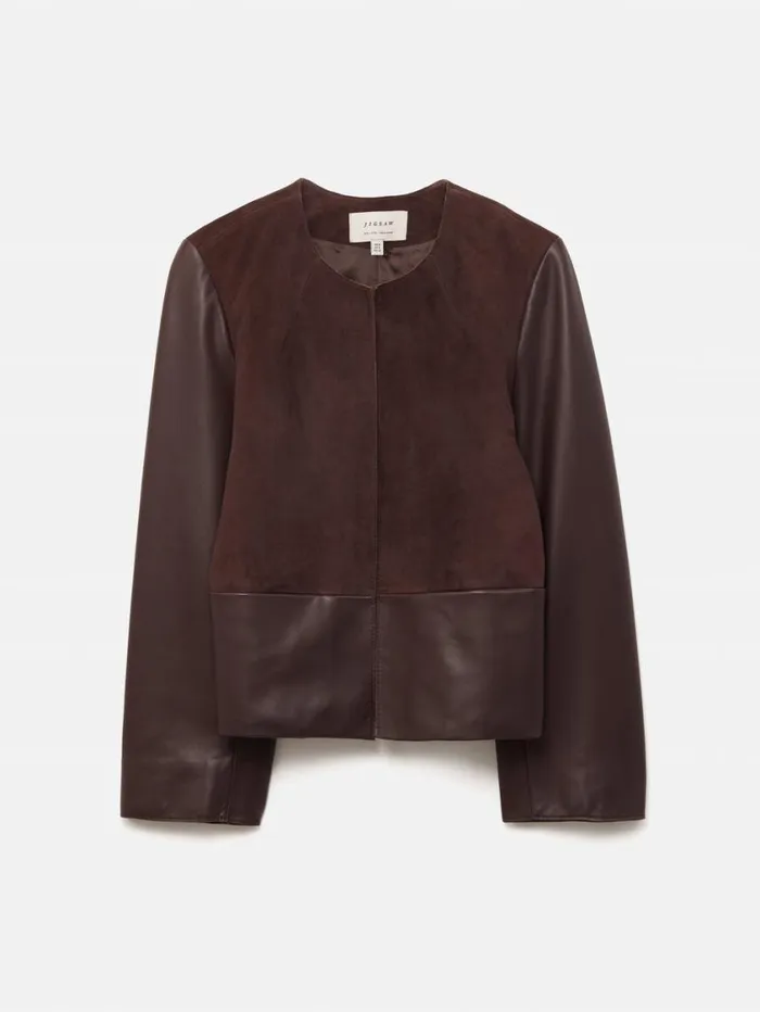 Jigsaw Nakoa Leather Mix Jacket Oxblood Women Leather