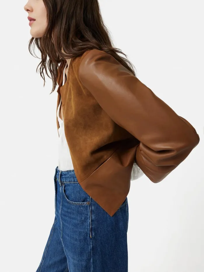 Jigsaw Nakoa Leather Mix Jacket Tan Women Leather