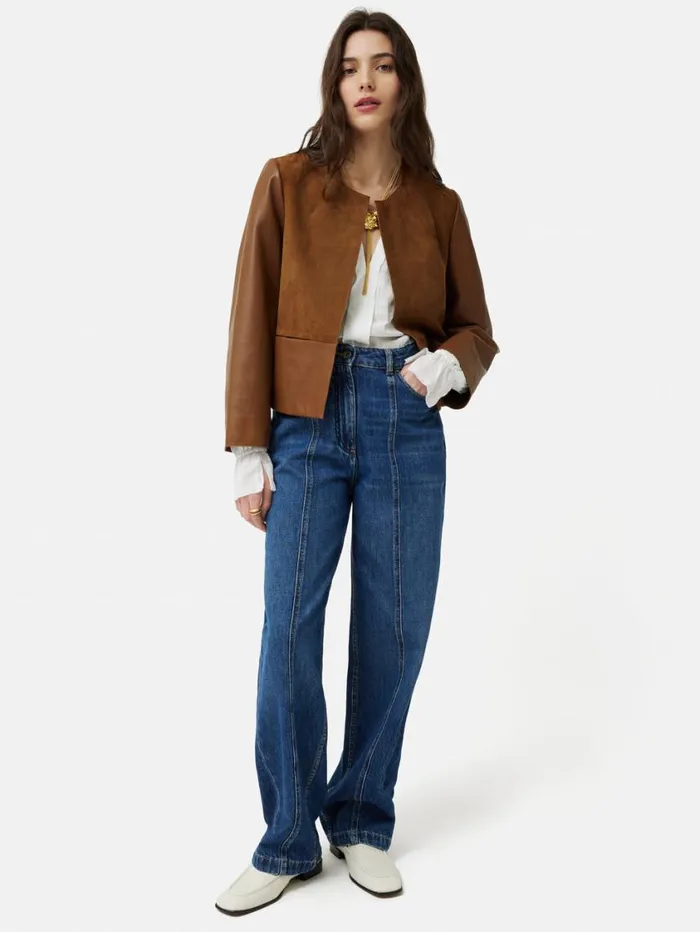 Jigsaw Nakoa Leather Mix Jacket Tan Women Leather