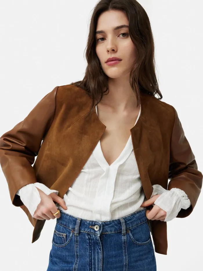Jigsaw Nakoa Leather Mix Jacket Tan Women Leather