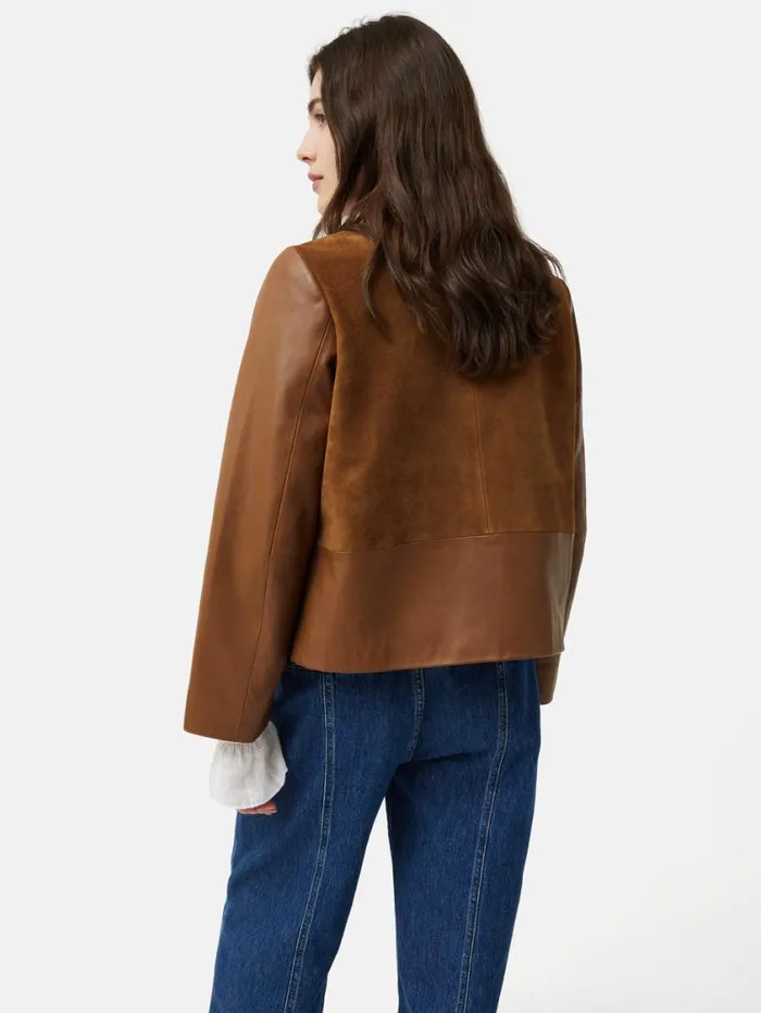 Jigsaw Nakoa Leather Mix Jacket Tan Women Leather