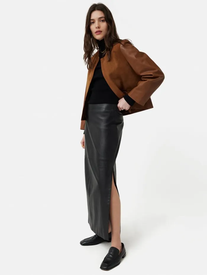 Jigsaw Nakoa Leather Mix Jacket Tan Women Leather