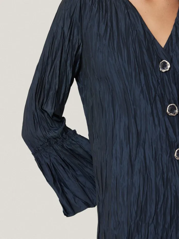 Jigsaw Plisse Button Up Top Navy Women Party