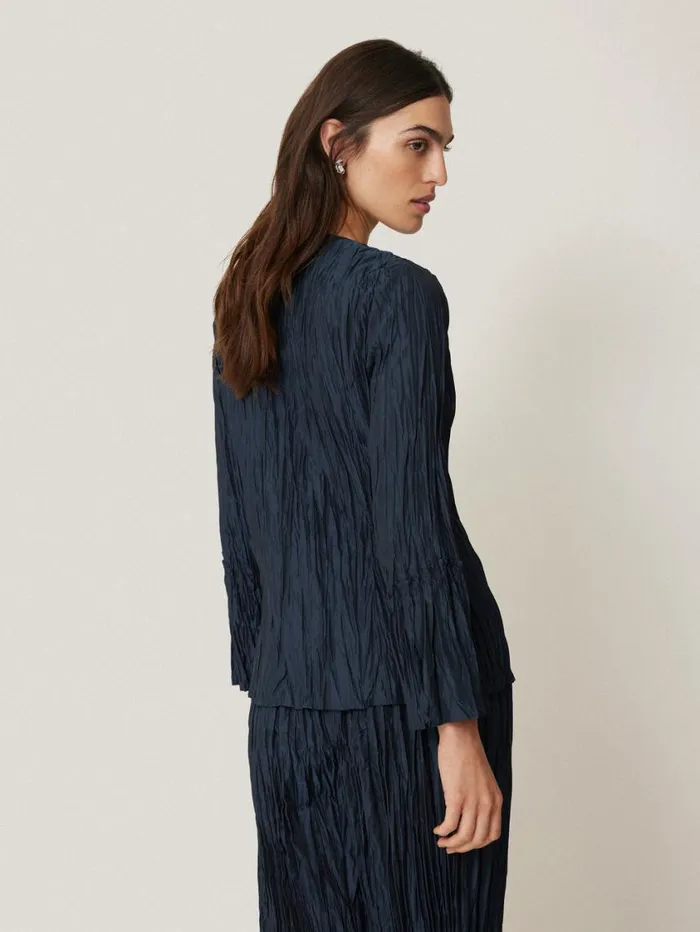 Jigsaw Plisse Button Up Top Navy Women Party