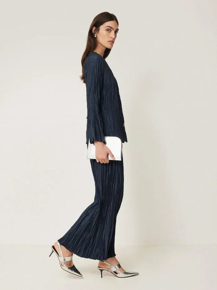 Jigsaw Plisse Button Up Top Navy Women Party