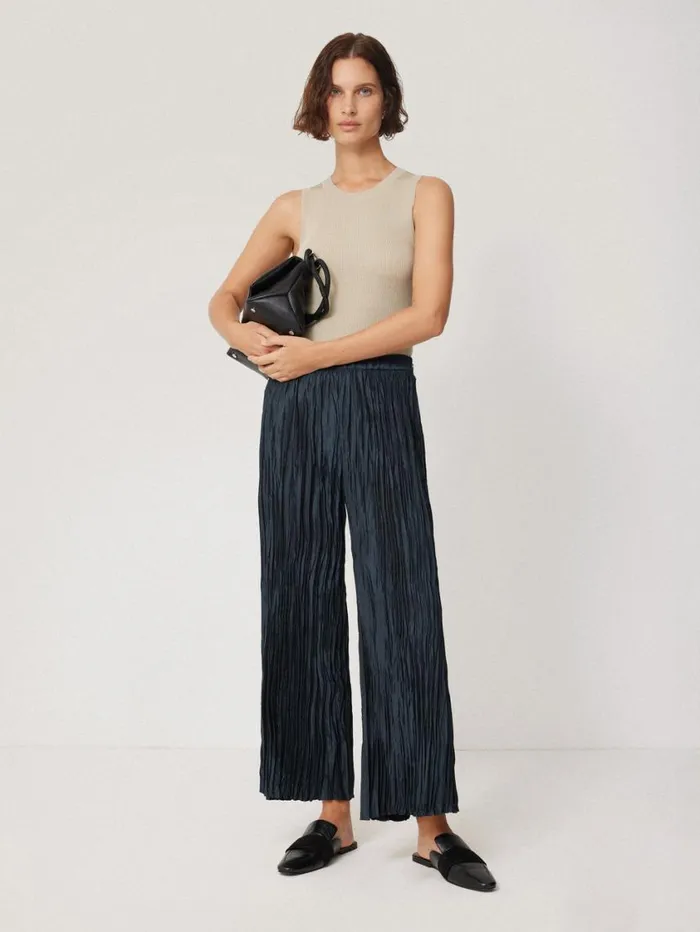 Jigsaw Plisse Trouser Navy Women Trousers
