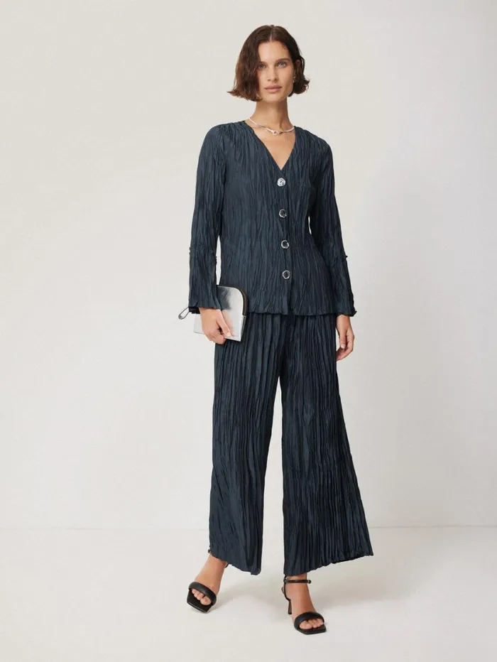 Jigsaw Plisse Trouser Navy Women Trousers