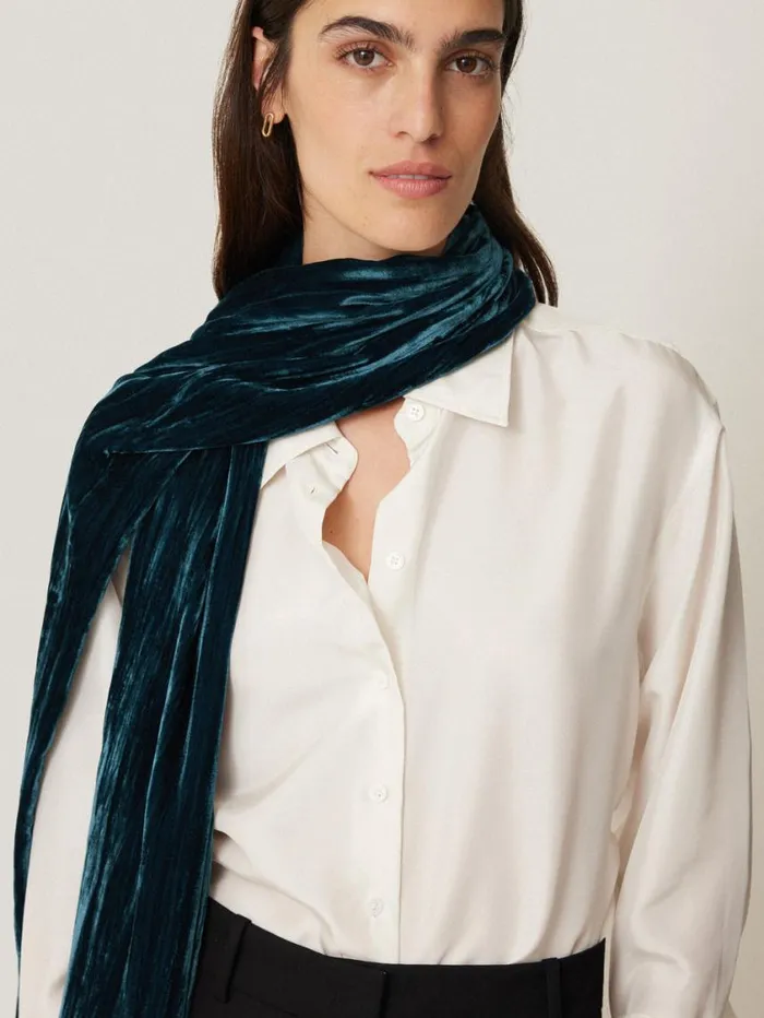 Jigsaw Plisse Velvet Scarf Teal Women Ponchos and Scarves