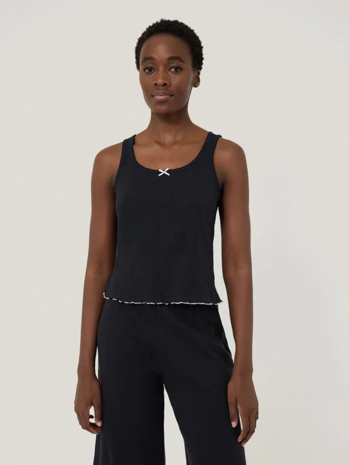 Jigsaw Pointelle Pyjama Vest Top Navy Women Pyjamas and Loungewear