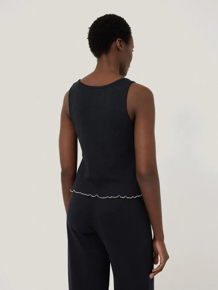 Jigsaw Pointelle Pyjama Vest Top Navy Women Pyjamas and Loungewear