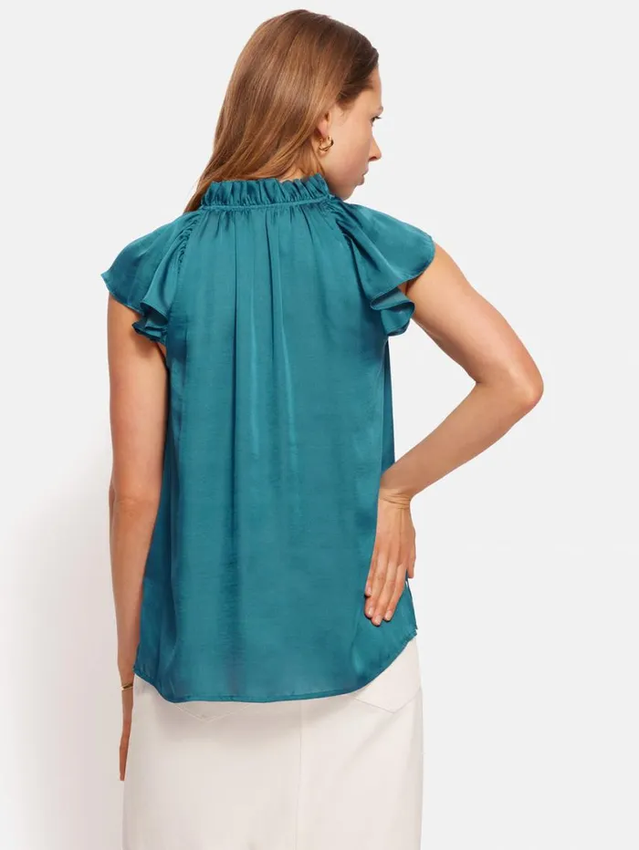 Jigsaw Recycled Satin Frill Neck Top Blue Women Shirts and Tops