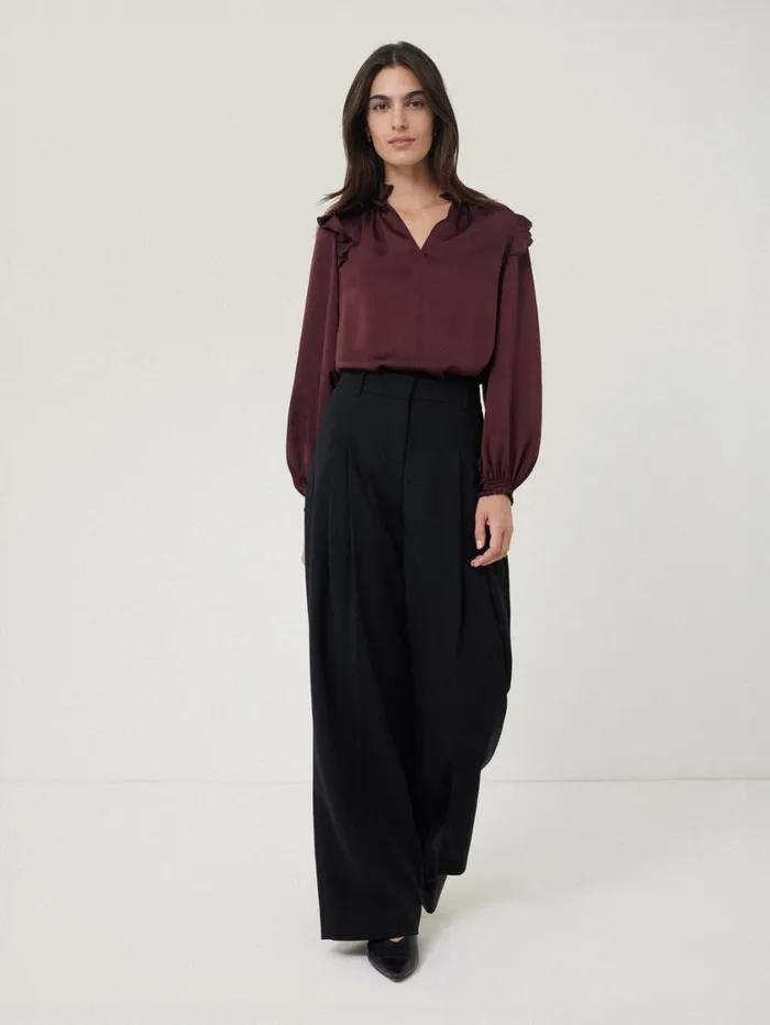 Jigsaw Recycled Satin Ruffle Top Burgundy Women Party
