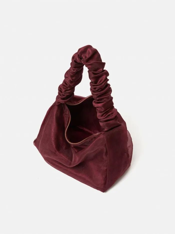 Jigsaw Ruched Organza Mini Bag Burgundy Women Bags