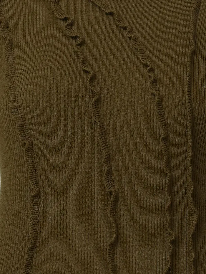 Jigsaw Ruffle Detail Knitted Dress Khaki Women Knitwear and Cashmere