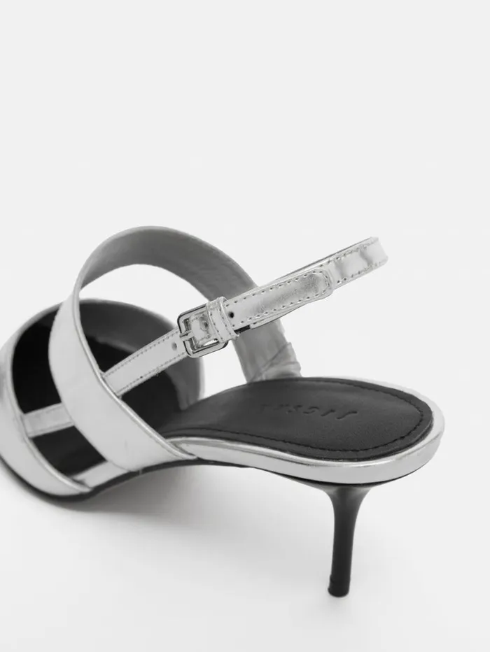 Jigsaw Russo Kitten Heel Silver Women Leather