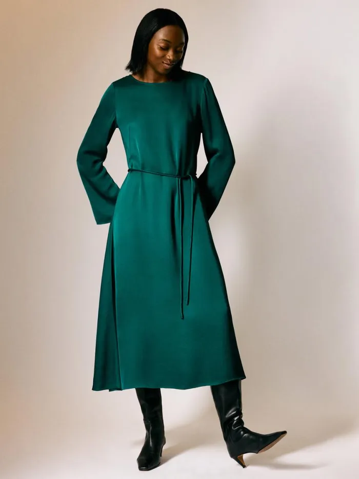 Jigsaw Satin Back Crepe Dress Green Women Dresses and Jumpsuits