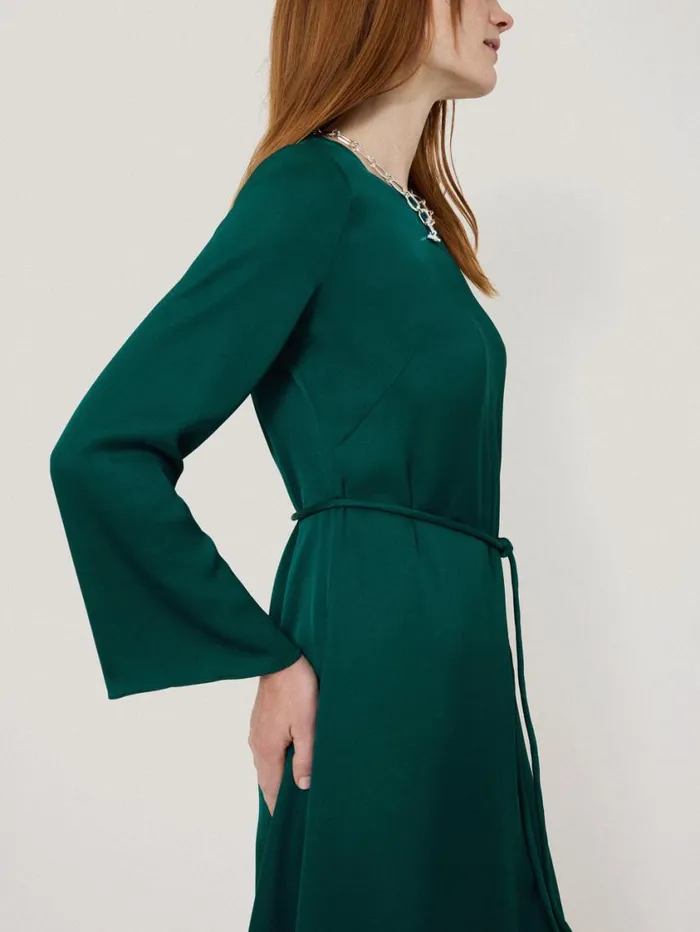 Jigsaw Satin Back Crepe Dress Green Women Dresses and Jumpsuits