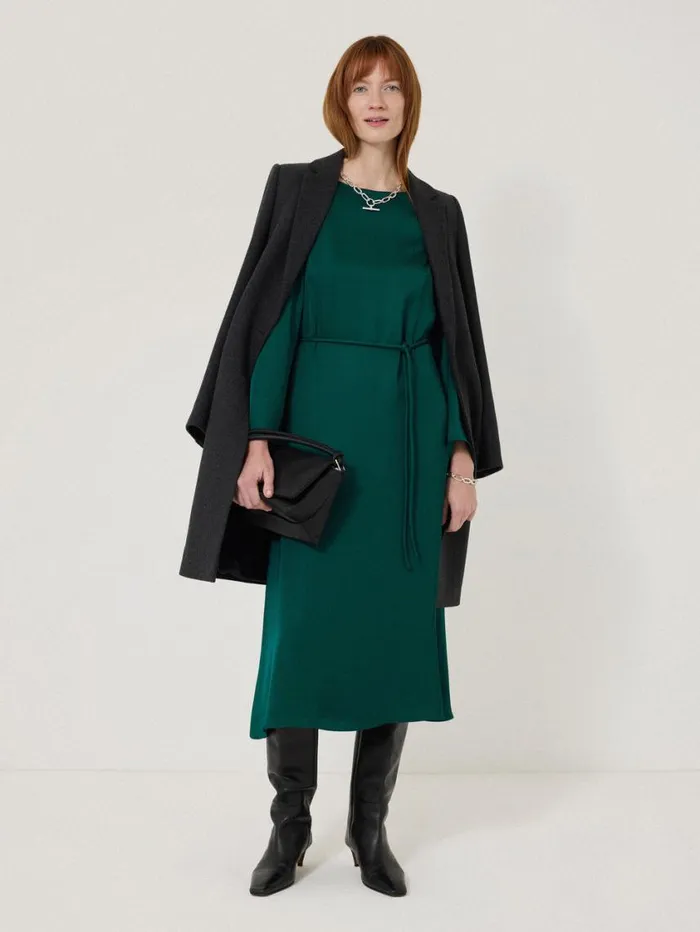 Jigsaw Satin Back Crepe Dress Green Women Dresses and Jumpsuits