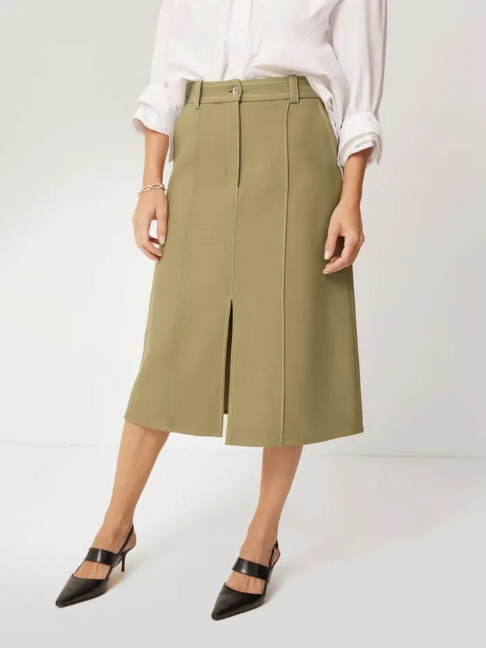 Jigsaw Seamed Detail A Line Skirt Khaki Women Skirts