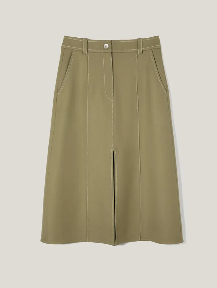Jigsaw Seamed Detail A Line Skirt Khaki Women Skirts