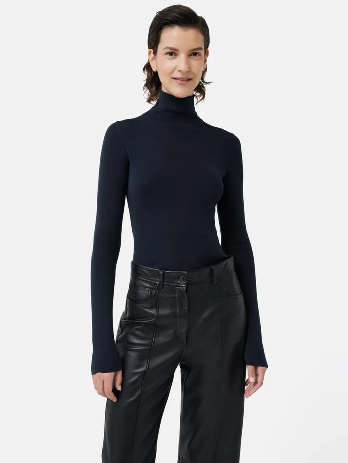 Jigsaw Silk Cotton Polo Jumper Navy Women Knitwear and Cashmere