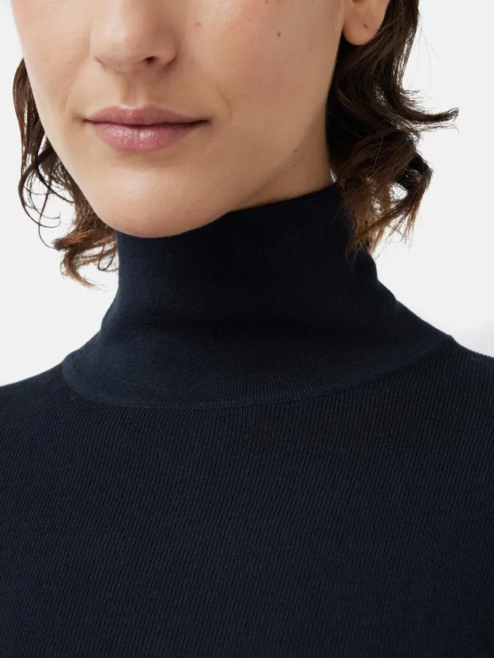 Jigsaw Silk Cotton Polo Jumper Navy Women Knitwear and Cashmere