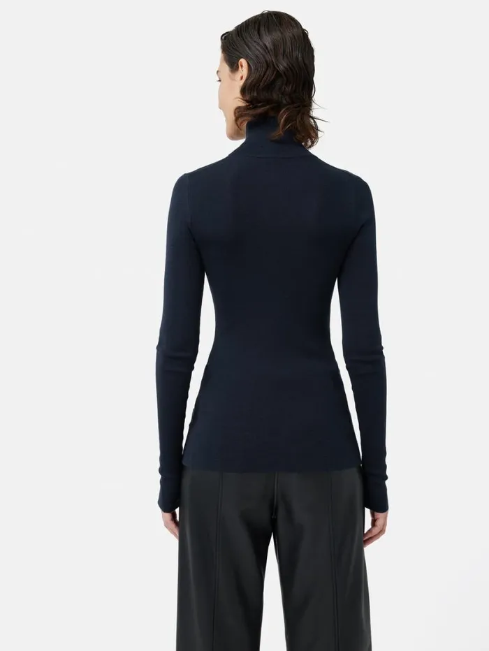 Jigsaw Silk Cotton Polo Jumper Navy Women Knitwear and Cashmere
