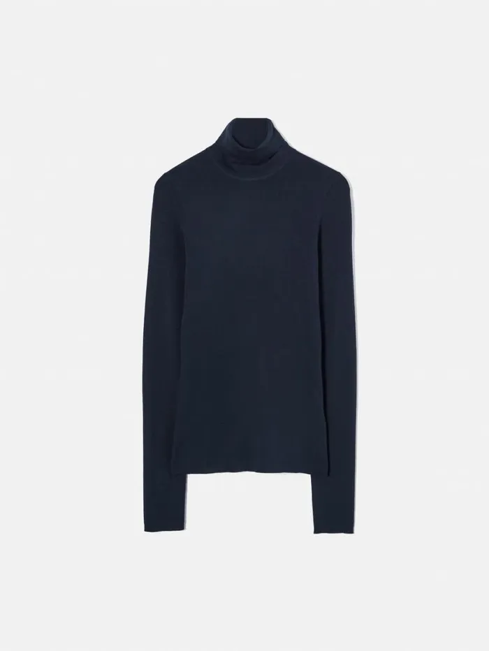 Jigsaw Silk Cotton Polo Jumper Navy Women Knitwear and Cashmere