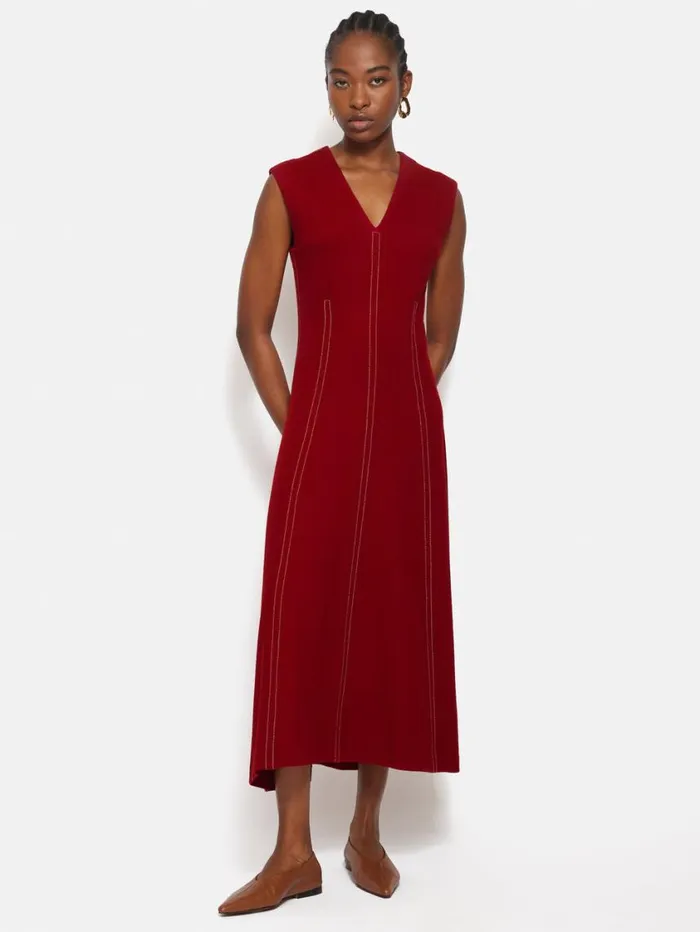 Jigsaw Sleeveless Stitched Dress Red Women Dresses and Jumpsuits