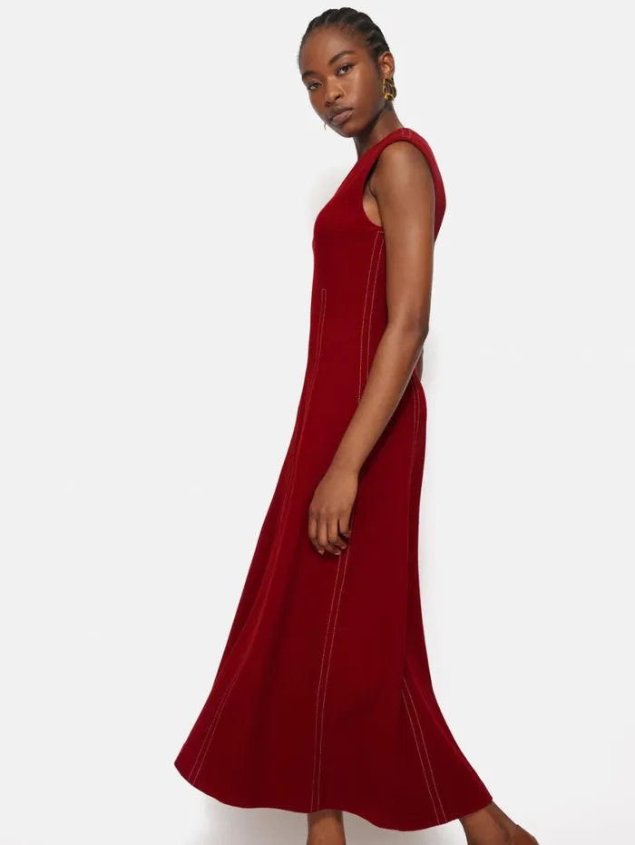 Jigsaw Sleeveless Stitched Dress Red Women Dresses and Jumpsuits