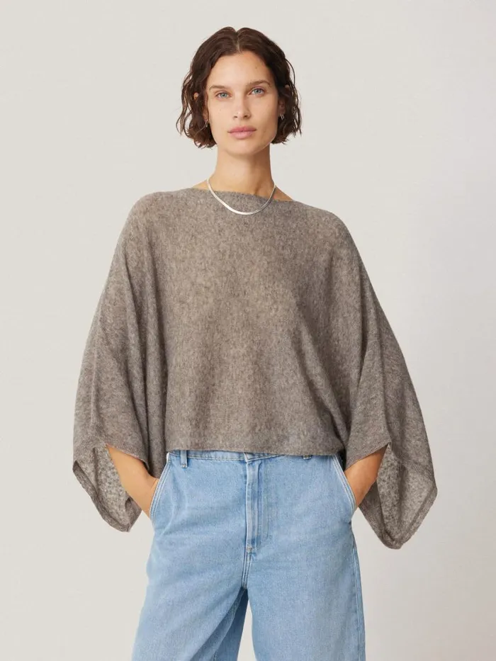 Jigsaw Soft Gauzy Knit Poncho Jumper Taupe Women Knitwear and Cashmere