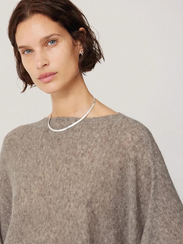 Jigsaw Soft Gauzy Knit Poncho Jumper Taupe Women Knitwear and Cashmere