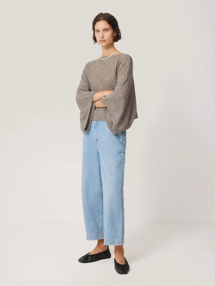 Jigsaw Soft Gauzy Knit Poncho Jumper Taupe Women Knitwear and Cashmere