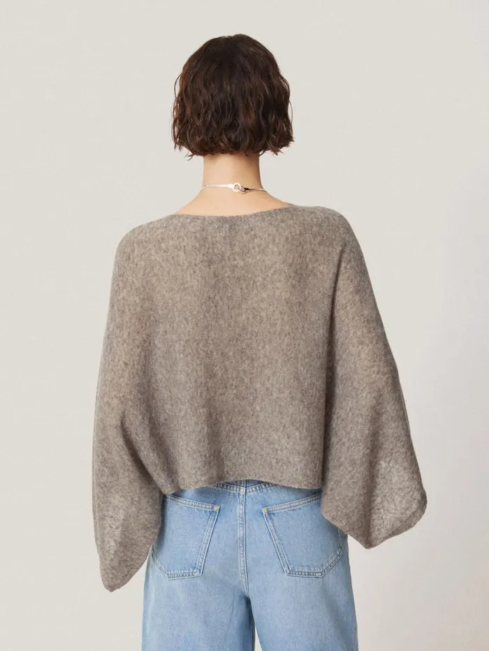 Jigsaw Soft Gauzy Knit Poncho Jumper Taupe Women Knitwear and Cashmere