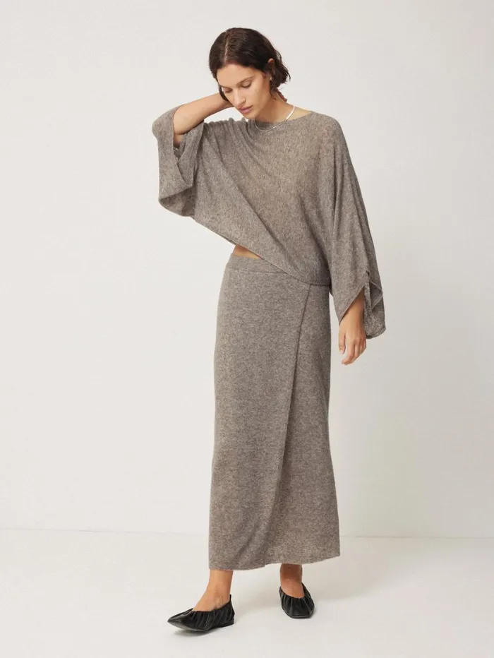 Jigsaw Soft Gauzy Knit Poncho Jumper Taupe Women Knitwear and Cashmere