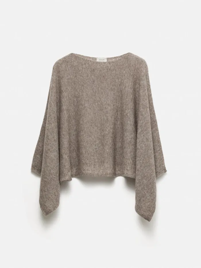 Jigsaw Soft Gauzy Knit Poncho Jumper Taupe Women Knitwear and Cashmere