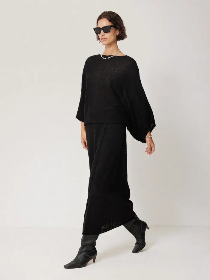 Jigsaw Soft Gauzy Knit Skirt Black Women Knitwear and Cashmere