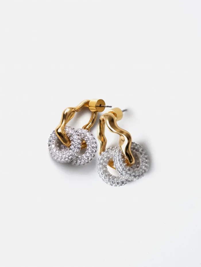 Jigsaw Sparkle Loop Earrings Gold Women Jewellery