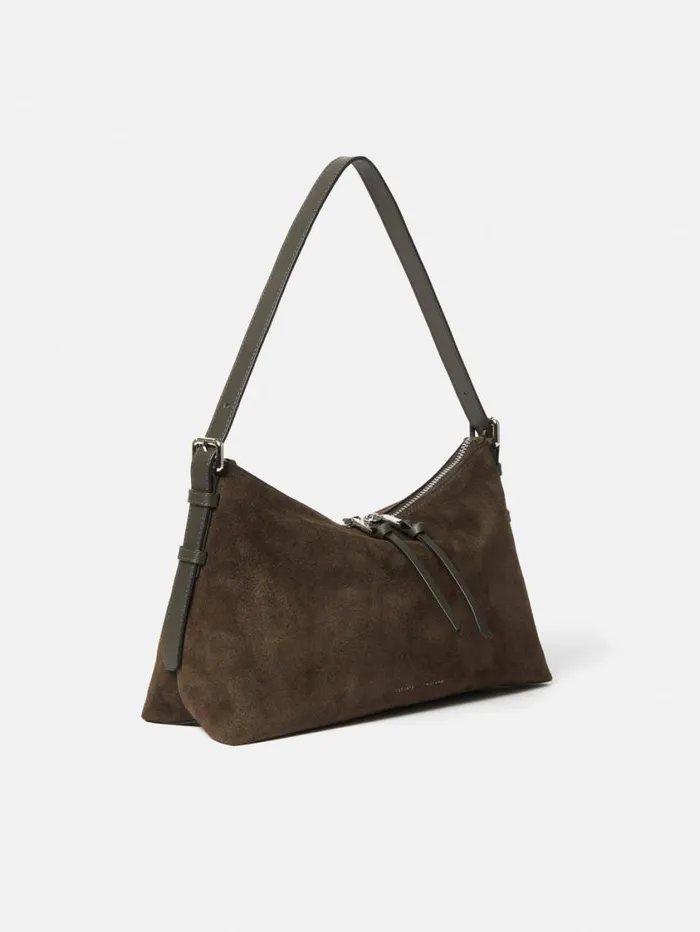 Jigsaw Trafalgar Suede Shoulder Bag Khaki Women Leather