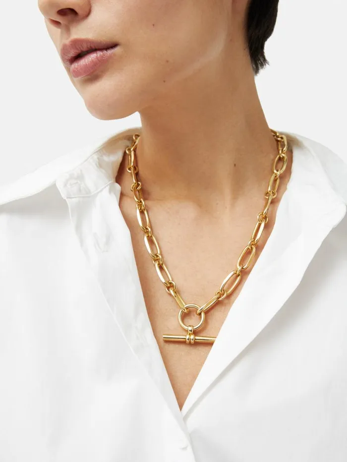Jigsaw Trombone Link Chain Necklace Gold Women Jewellery